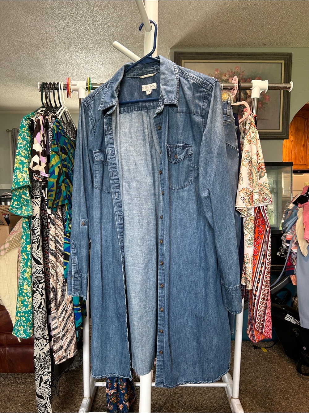 Wrangler Blue Denim Shirt Dress Jacket Size L